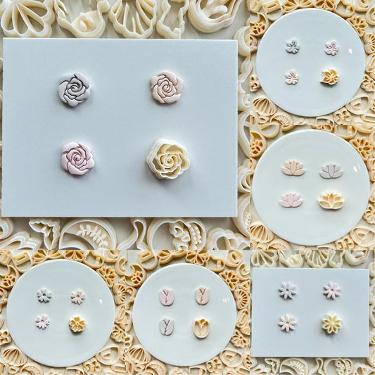 Flower Series Rose/Lotus/Sakura/BlueBell Clay Mold Cutting Soft Clay Earring Jewelry Pendant Design DIY Hand Made Clay Tool Gift