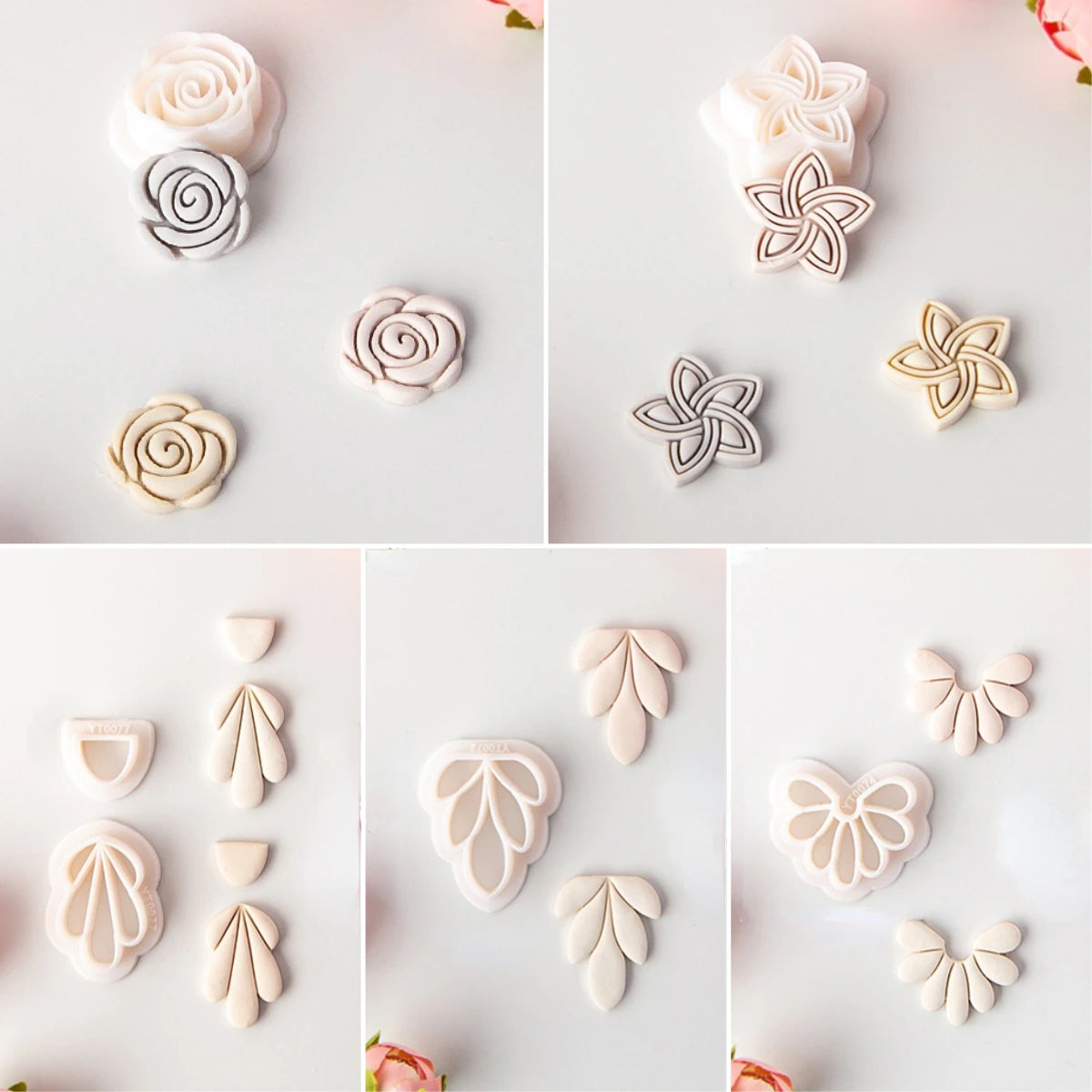 Flower Series Rose/Lotus/Sakura/BlueBell Clay Mold Cutting Soft Clay Earring Jewelry Pendant Design DIY Hand Made Clay Tool Gift