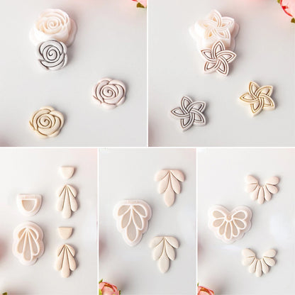 Flower Series Rose/Lotus/Sakura/BlueBell Clay Mold Cutting Soft Clay Earring Jewelry Pendant Design DIY Hand Made Clay Tool Gift