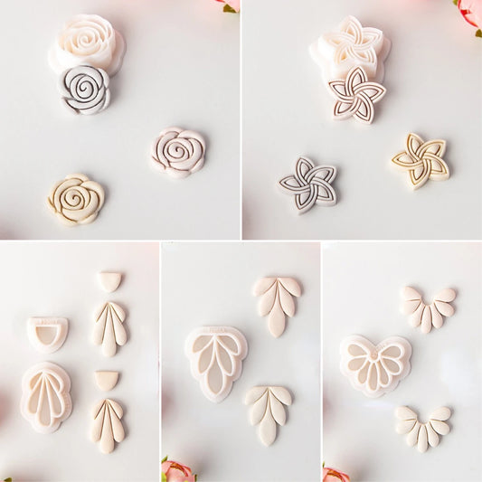 Flower Series Rose/Lotus/Sakura/BlueBell Clay Mold Cutting Soft Clay Earring Jewelry Pendant Design DIY Hand Made Clay Tool Gift
