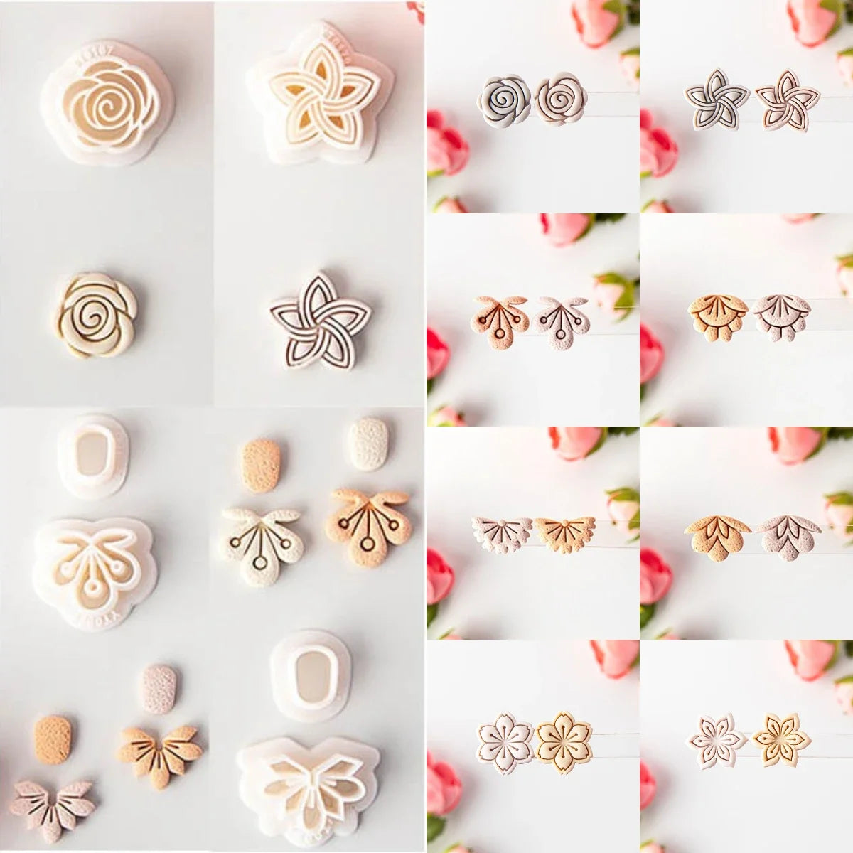 Flower Series Rose/Lotus/Sakura/BlueBell Clay Mold Cutting Soft Clay Earring Jewelry Pendant Design DIY Hand Made Clay Tool Gift